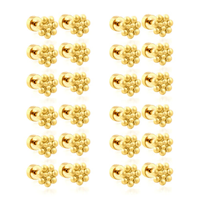 Beaded Cluster Screw-Back Stud Earrings | 18K Gold Plated Stainless Steel | Wholesale Bulk Order MOQ 12