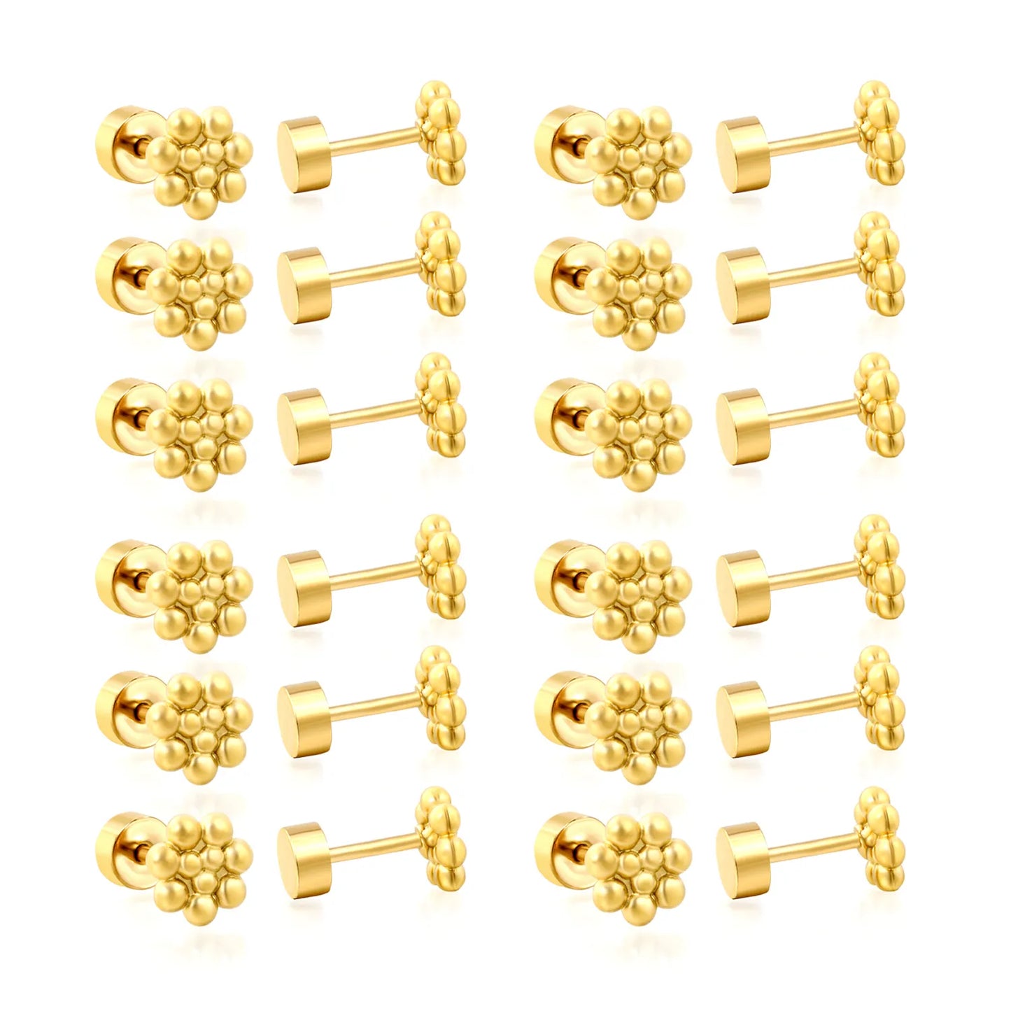 Beaded Cluster Screw-Back Stud Earrings | 18K Gold Plated Stainless Steel | Wholesale Bulk Order MOQ 12