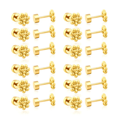 Beaded Cluster Screw-Back Stud Earrings | 18K Gold Plated Stainless Steel | Wholesale Bulk Order MOQ 12