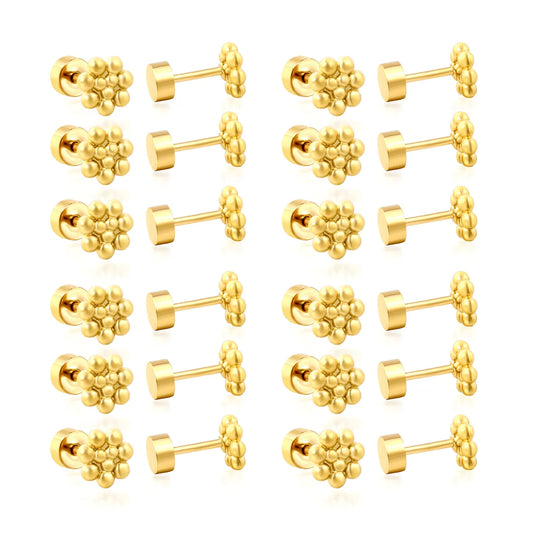Beaded Cluster Screw-Back Stud Earrings | 18K Gold Plated Stainless Steel | Wholesale Bulk Order MOQ 12