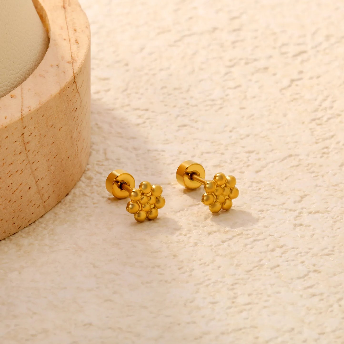 Beaded Cluster Screw-Back Stud Earrings | 18K Gold Plated Stainless Steel | Wholesale Bulk Order MOQ 12