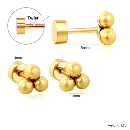 Triple Bead Cluster Screw-Back Stud Earrings | 18K Gold Plated Stainless Steel | Wholesale Bulk Order MOQ 12