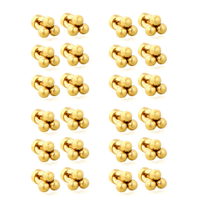 Triple Bead Cluster Screw-Back Stud Earrings | 18K Gold Plated Stainless Steel | Wholesale Bulk Order MOQ 12