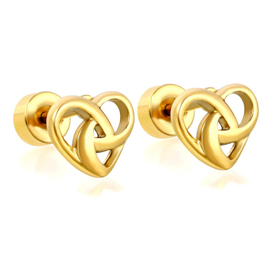 Open Heart Knot Screw-Back Stud Earrings | 18K Gold Plated Stainless Steel | Wholesale Bulk Order MOQ 12
