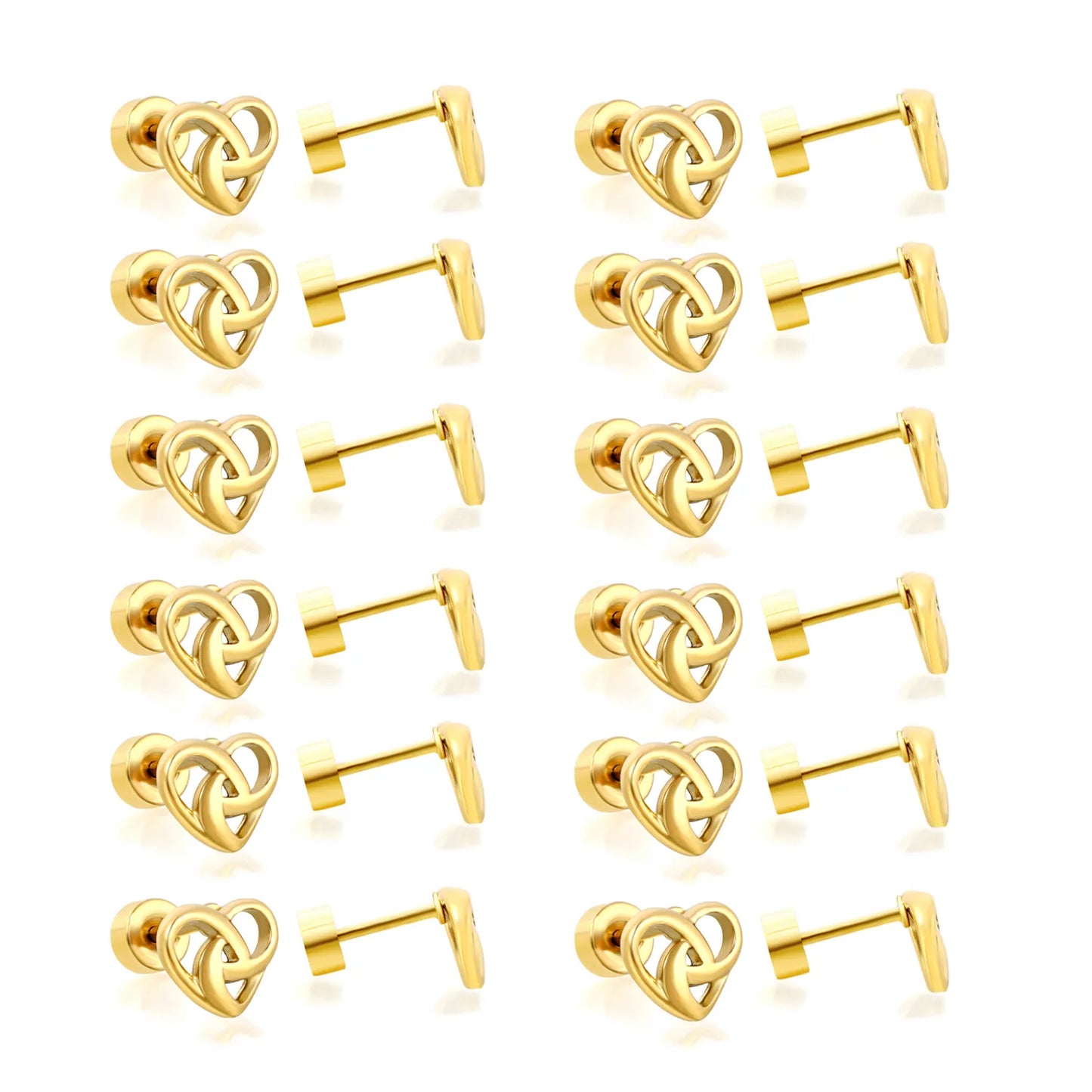 Open Heart Knot Screw-Back Stud Earrings | 18K Gold Plated Stainless Steel | Wholesale Bulk Order MOQ 12
