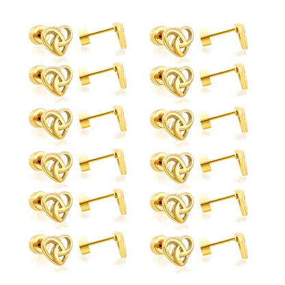 Open Heart Knot Screw-Back Stud Earrings | 18K Gold Plated Stainless Steel | Wholesale Bulk Order MOQ 12