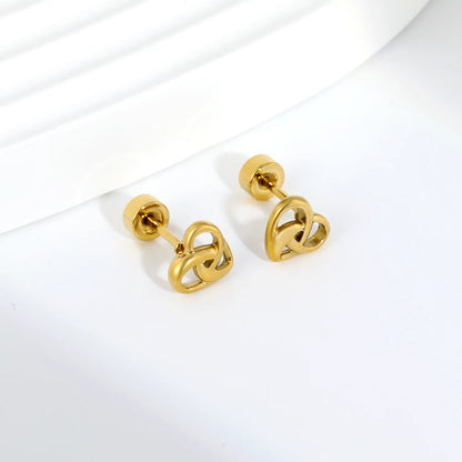 Open Heart Knot Screw-Back Stud Earrings | 18K Gold Plated Stainless Steel | Wholesale Bulk Order MOQ 12