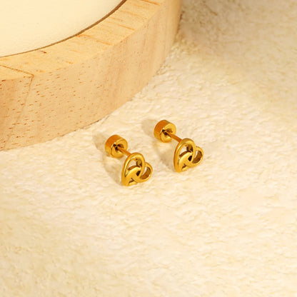 Open Heart Knot Screw-Back Stud Earrings | 18K Gold Plated Stainless Steel | Wholesale Bulk Order MOQ 12