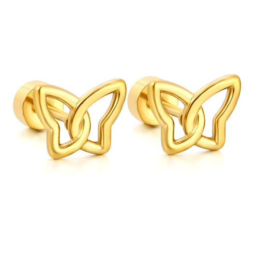 Open Butterfly Screw-Back Stud Earrings | 18K Gold Plated Stainless Steel | Wholesale Bulk Order MOQ 12