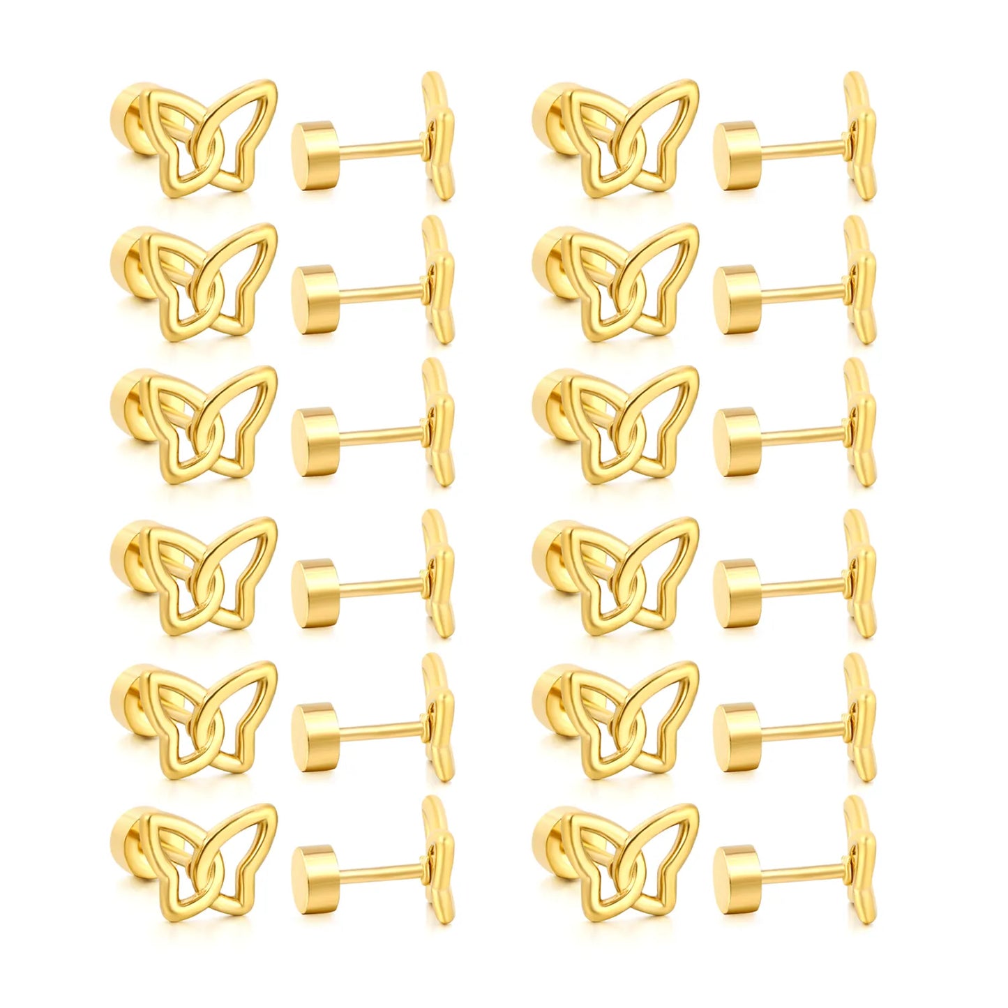 Open Butterfly Screw-Back Stud Earrings | 18K Gold Plated Stainless Steel | Wholesale Bulk Order MOQ 12