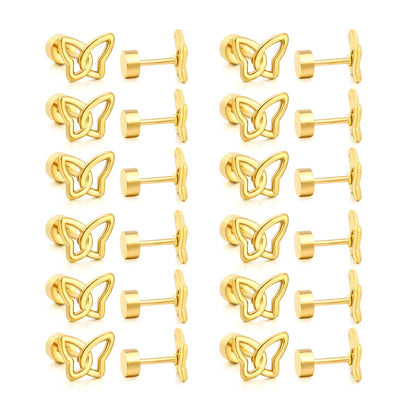 Open Butterfly Screw-Back Stud Earrings | 18K Gold Plated Stainless Steel | Wholesale Bulk Order MOQ 12