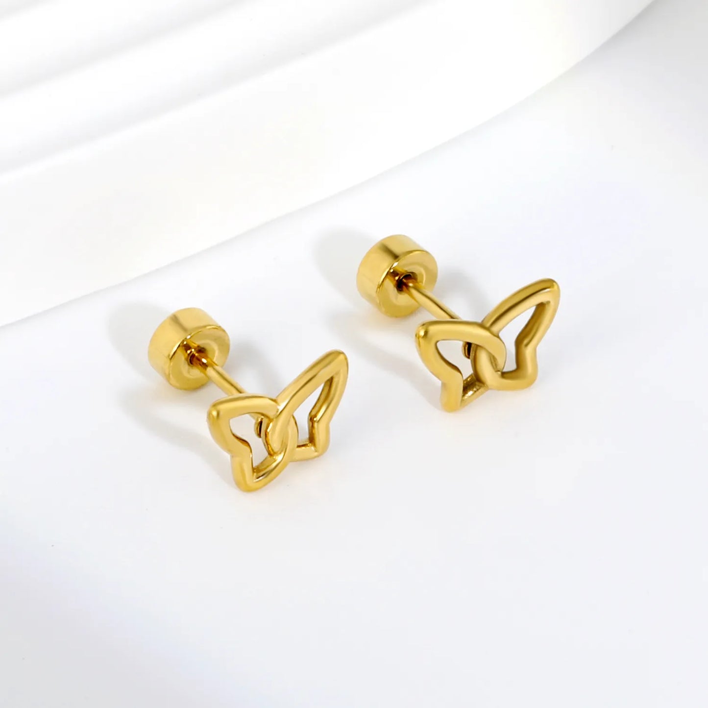 Open Butterfly Screw-Back Stud Earrings | 18K Gold Plated Stainless Steel | Wholesale Bulk Order MOQ 12