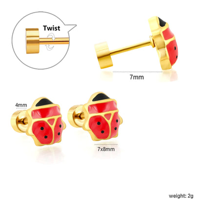 Ladybird Enamel Screw-Back Stud Earrings | 18K Gold Plated Stainless Steel | Wholesale Bulk Order MOQ 12