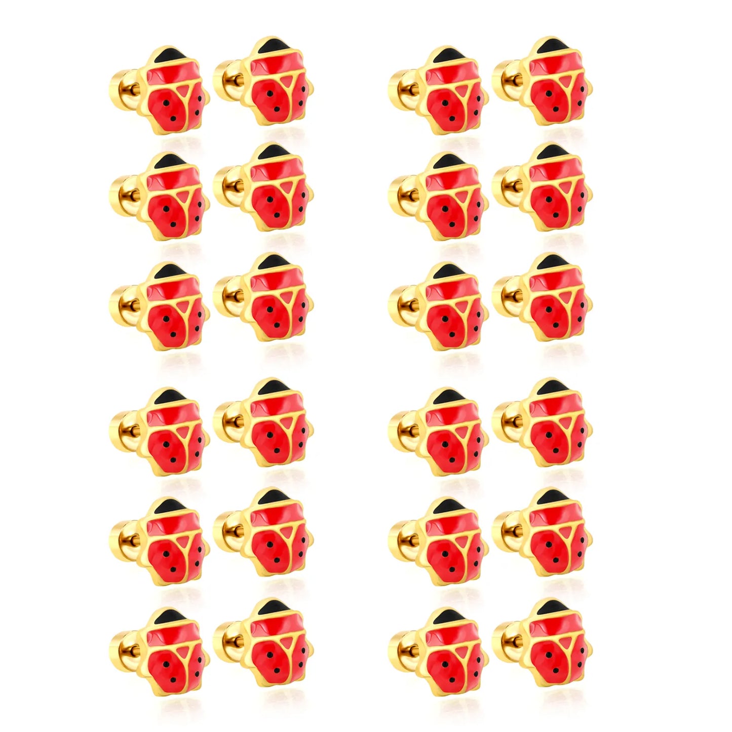 Ladybird Enamel Screw-Back Stud Earrings | 18K Gold Plated Stainless Steel | Wholesale Bulk Order MOQ 12