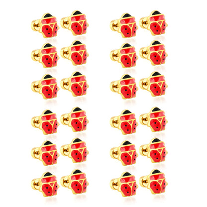 Ladybird Enamel Screw-Back Stud Earrings | 18K Gold Plated Stainless Steel | Wholesale Bulk Order MOQ 12