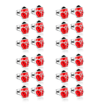 Silver Ladybird Enamel Screw-Back Stud Earrings | Hypoallergenic Stainless Steel | Wholesale Bulk Order MOQ 12