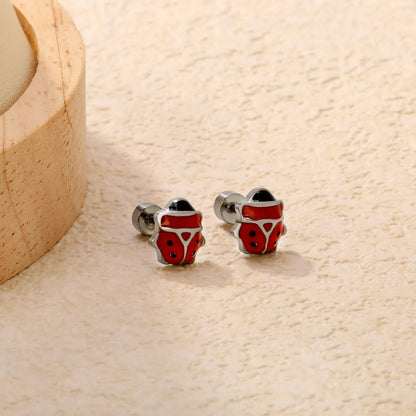 Silver Ladybird Enamel Screw-Back Stud Earrings | Hypoallergenic Stainless Steel | Wholesale Bulk Order MOQ 12