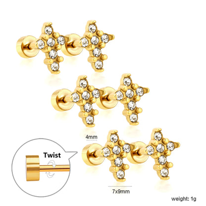 3 Pairs Pack CZ Cross Screw-Back Stud Earrings | 18K Gold Plated Stainless Steel | Wholesale Bulk Order MOQ 12