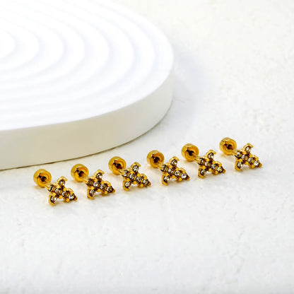 3 Pairs Pack CZ Cross Screw-Back Stud Earrings | 18K Gold Plated Stainless Steel | Wholesale Bulk Order MOQ 12