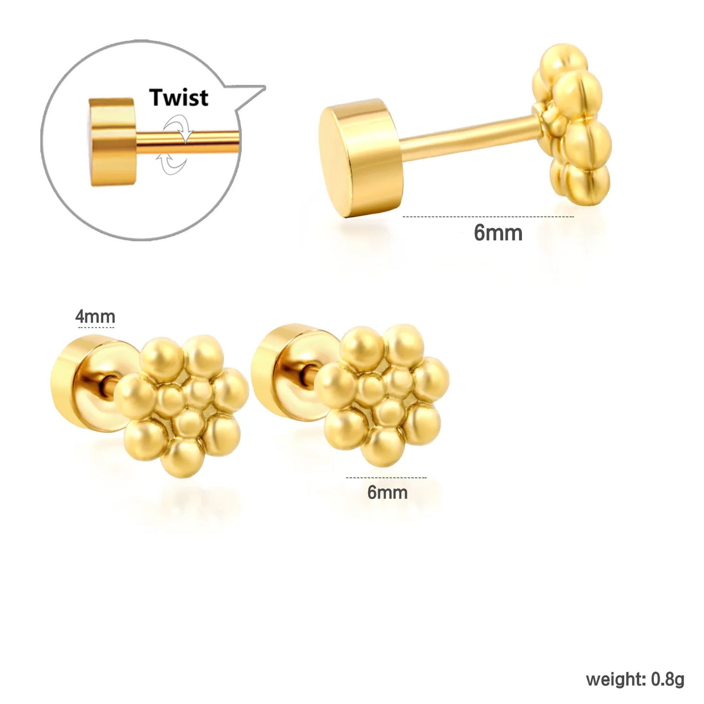 Beaded Cluster Screw-Back Stud Earrings | 18K Gold Plated Stainless Steel | Wholesale Bulk Order MOQ 12