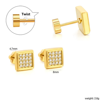 18K Gold Plated Pave CZ Screw-Back Stud Earrings 3 Pairs Pack | Wholesale Bulk Order MOQ 12