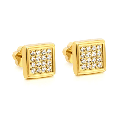 18K Gold Plated Pave CZ Screw-Back Stud Earrings 3 Pairs Pack | Wholesale Bulk Order MOQ 12