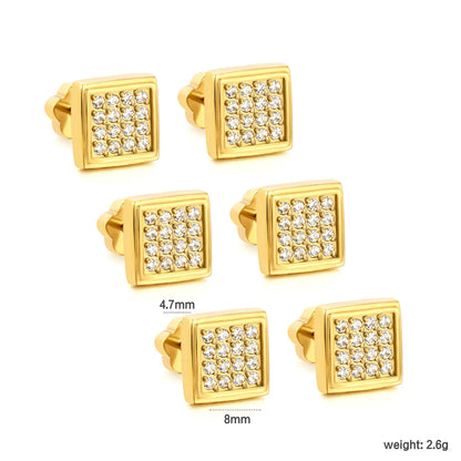 18K Gold Plated Pave CZ Screw-Back Stud Earrings 3 Pairs Pack | Wholesale Bulk Order MOQ 12