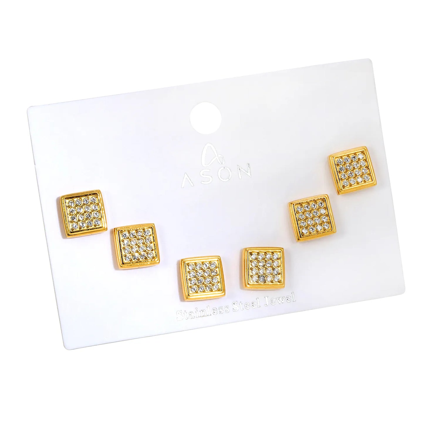 18K Gold Plated Pave CZ Screw-Back Stud Earrings 3 Pairs Pack | Wholesale Bulk Order MOQ 12
