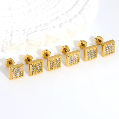 18K Gold Plated Pave CZ Screw-Back Stud Earrings 3 Pairs Pack | Wholesale Bulk Order MOQ 12