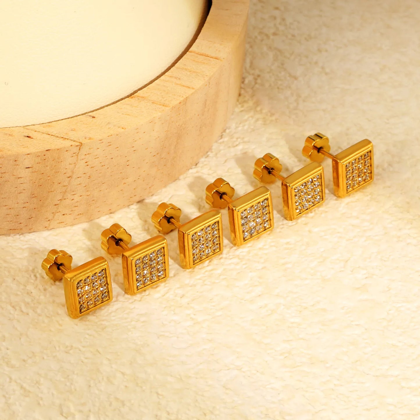 18K Gold Plated Pave CZ Screw-Back Stud Earrings 3 Pairs Pack | Wholesale Bulk Order MOQ 12
