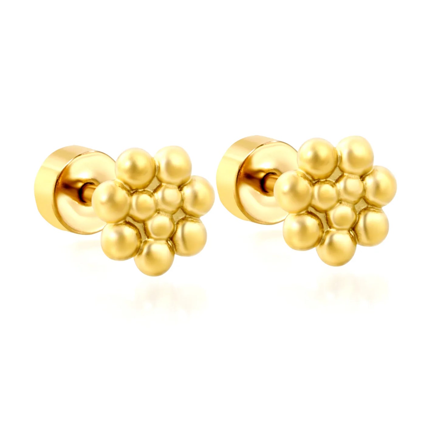 Beaded Cluster Screw-Back Stud Earrings | 18K Gold Plated Stainless Steel | Wholesale Bulk Order MOQ 12