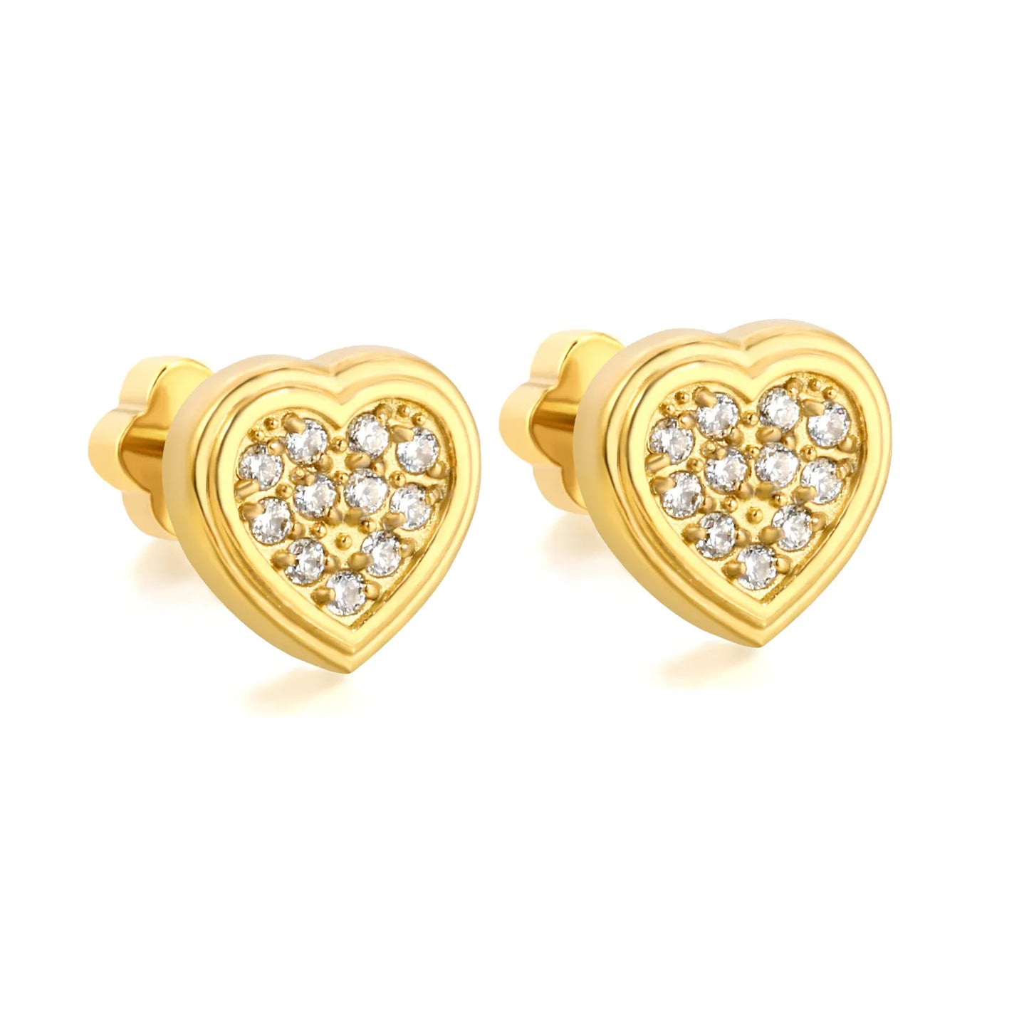 Heart Pave CZ Screw-Back Stud Earrings 3 Pairs Pack | 18K Gold Plated Stainless Steel | Wholesale Bulk Order MOQ 12