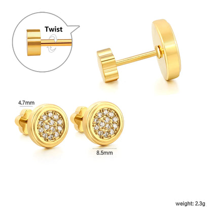 3 Pairs Pack Round Pave CZ Screw-Back Stud Earrings | 18K Gold Plated | Wholesale Bulk Order MOQ 12