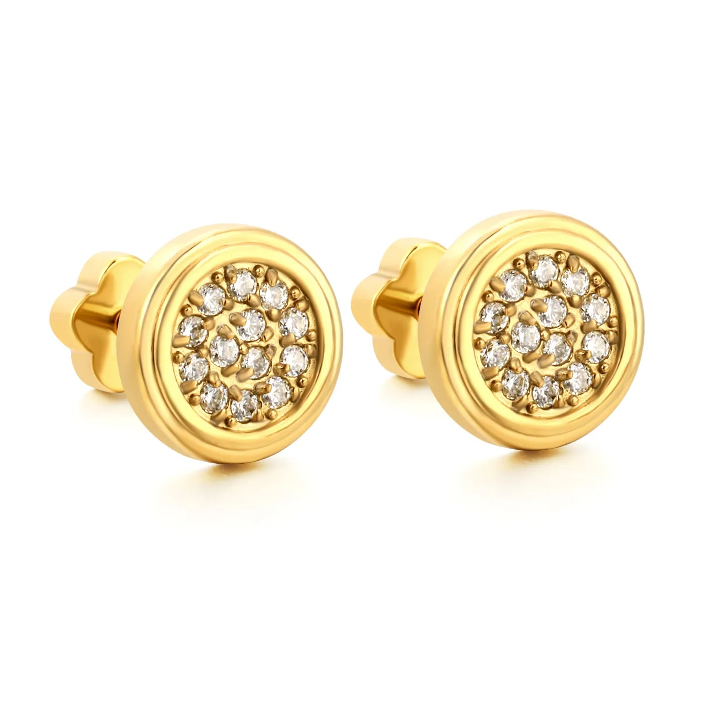 3 Pairs Pack Round Pave CZ Screw-Back Stud Earrings | 18K Gold Plated | Wholesale Bulk Order MOQ 12
