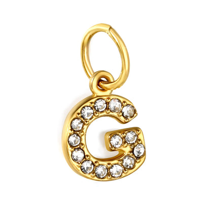 Wholesale 18K Gold Plated Initial Letter Charms with Rhinestones | Hypoallergenic Stainless Steel Jewelry Components