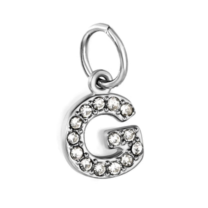 Silver Initial Letter Charms with Cubic Zirconia | Hypoallergenic Stainless Steel | Wholesale Bulk Order