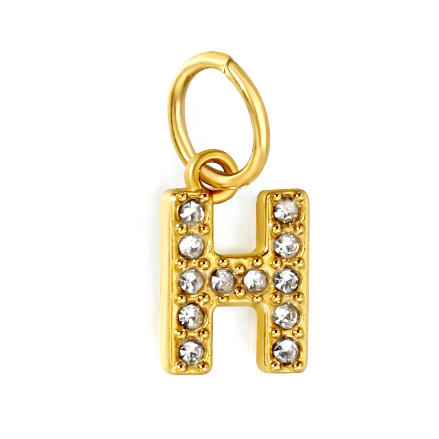 Wholesale 18K Gold Plated Initial Letter Charms with Rhinestones | Hypoallergenic Stainless Steel Jewelry Components