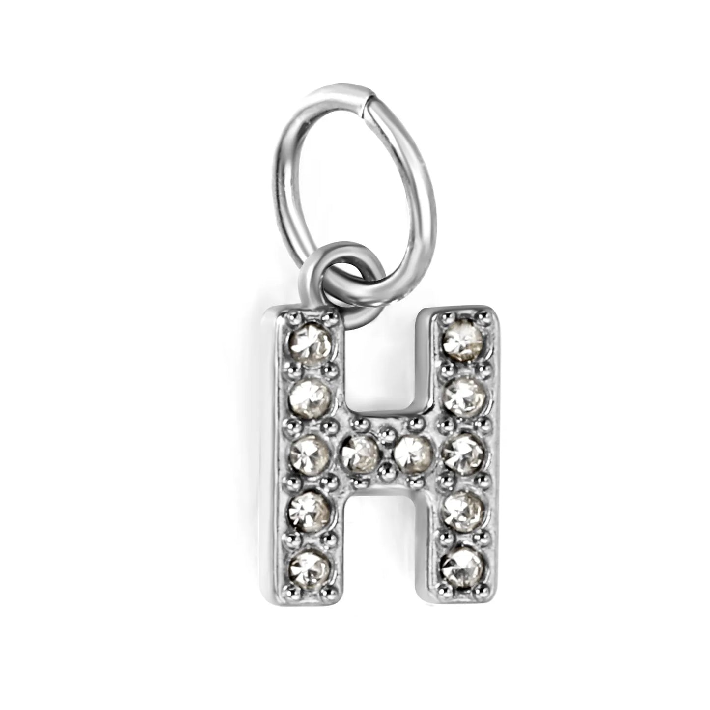Silver Initial Letter Charms with Cubic Zirconia | Hypoallergenic Stainless Steel | Wholesale Bulk Order