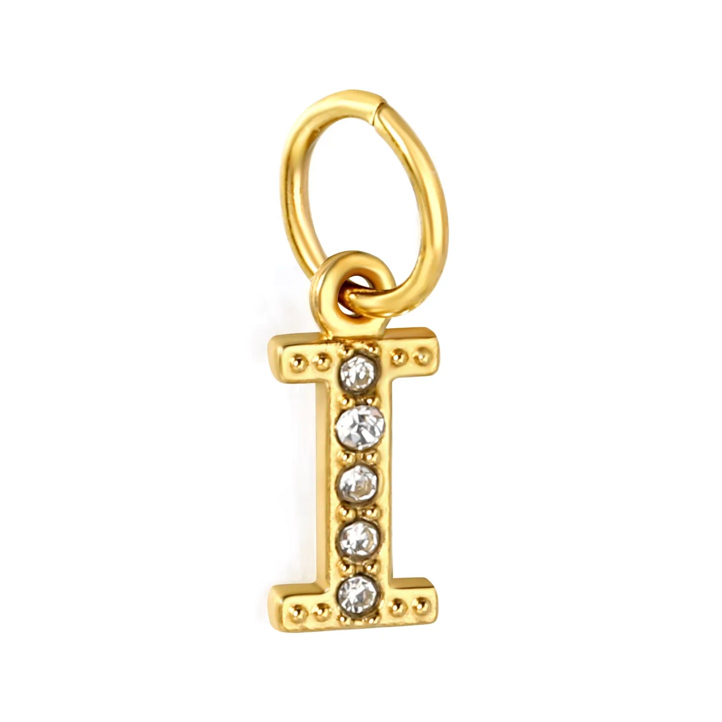 Wholesale 18K Gold Plated Initial Letter Charms with Rhinestones | Hypoallergenic Stainless Steel Jewelry Components