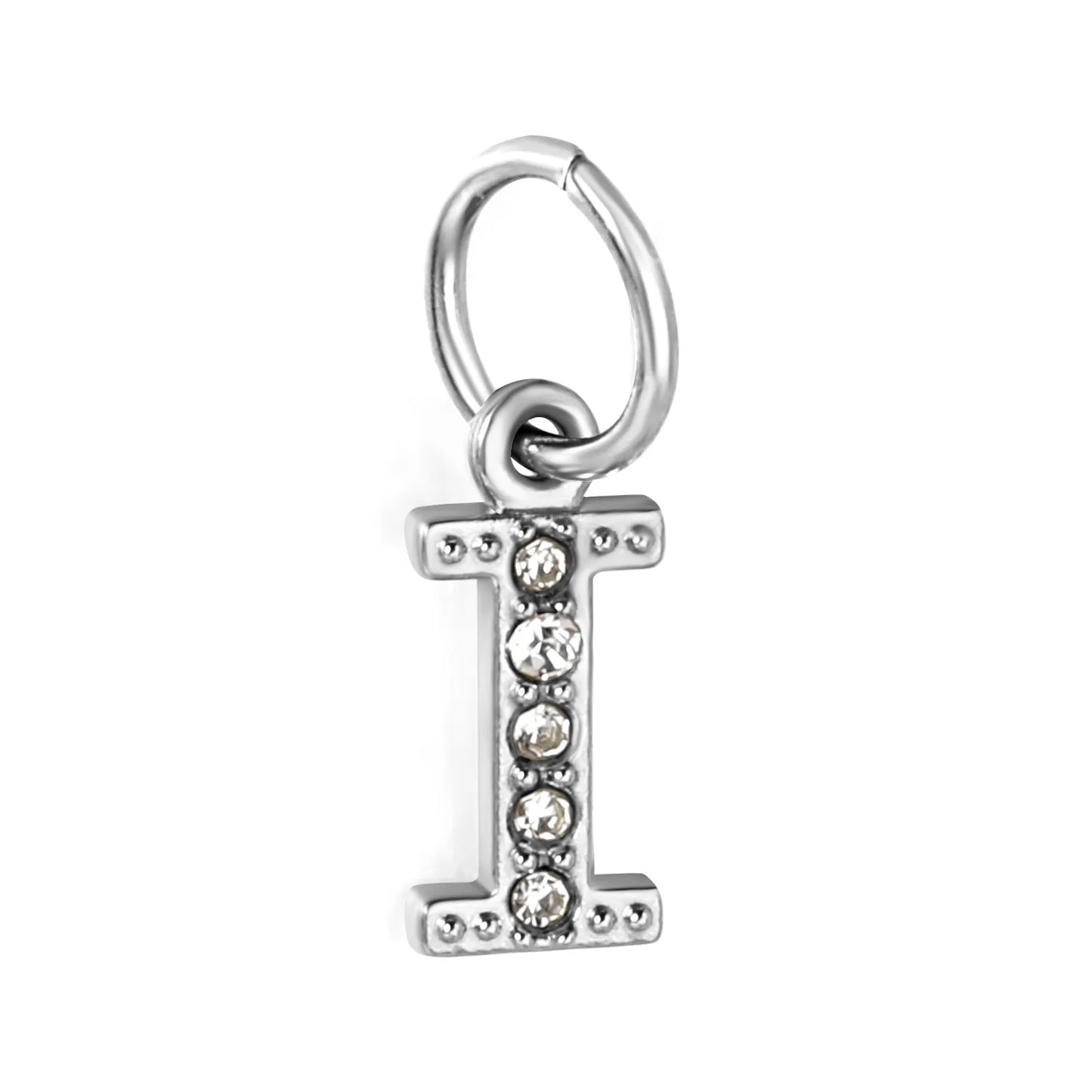 Silver Initial Letter Charms with Cubic Zirconia | Hypoallergenic Stainless Steel | Wholesale Bulk Order