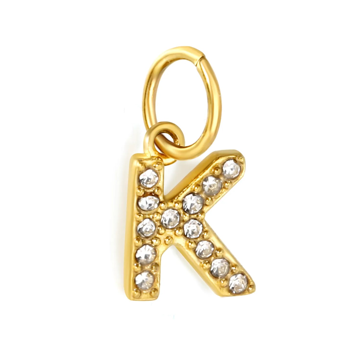 Wholesale 18K Gold Plated Initial Letter Charms with Rhinestones | Hypoallergenic Stainless Steel Jewelry Components