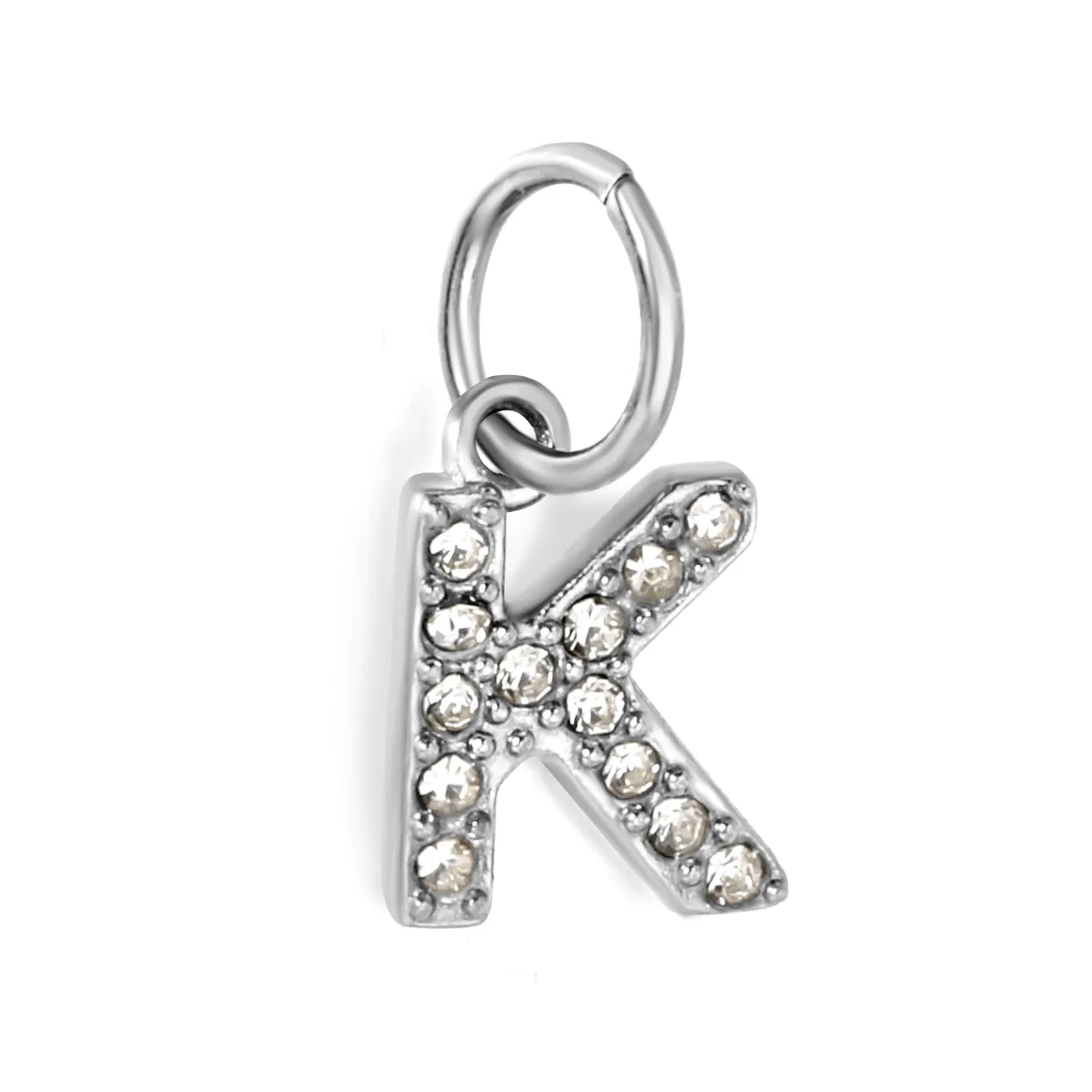Silver Initial Letter Charms with Cubic Zirconia | Hypoallergenic Stainless Steel | Wholesale Bulk Order
