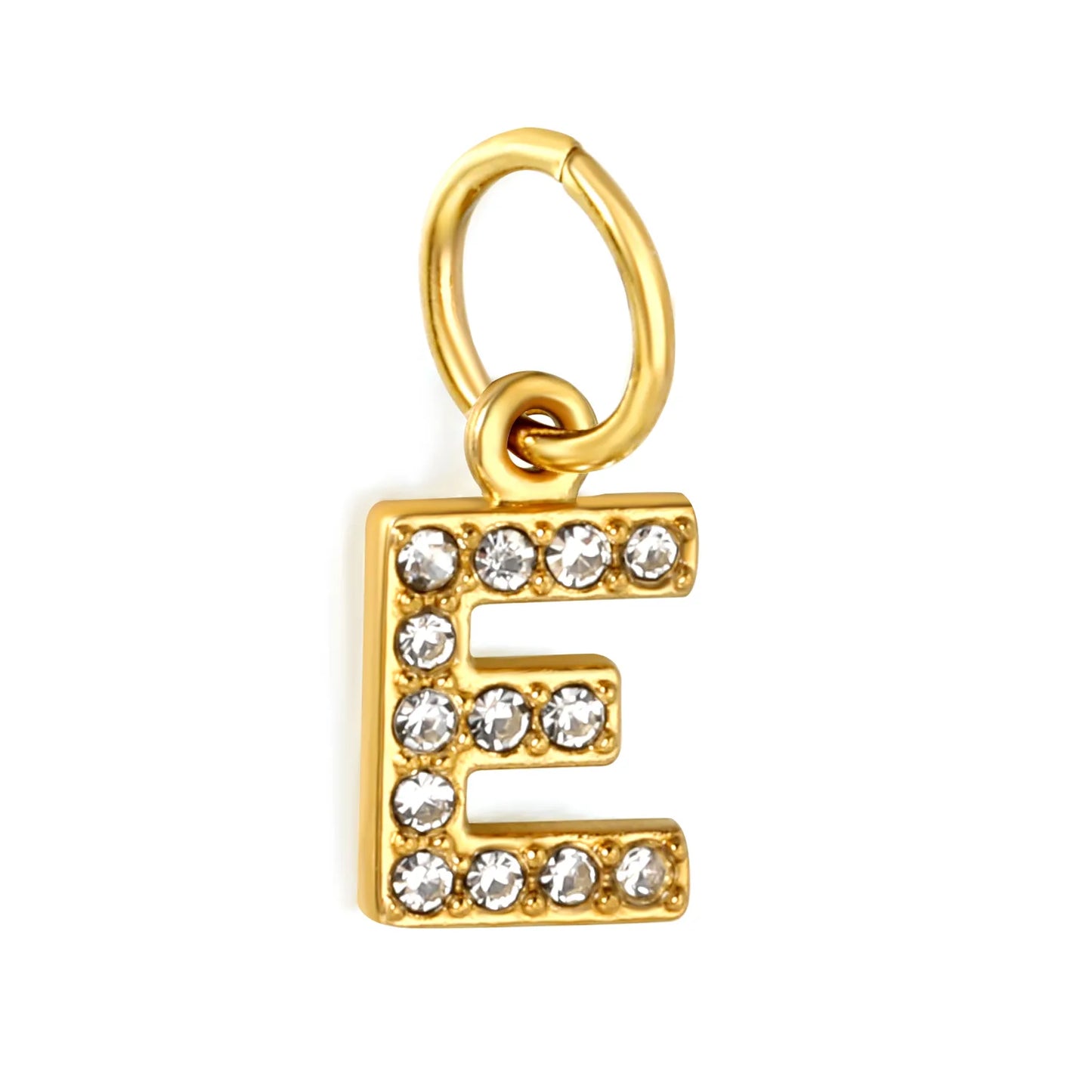 Wholesale 18K Gold Plated Initial Letter Charms with Rhinestones | Hypoallergenic Stainless Steel Jewelry Components