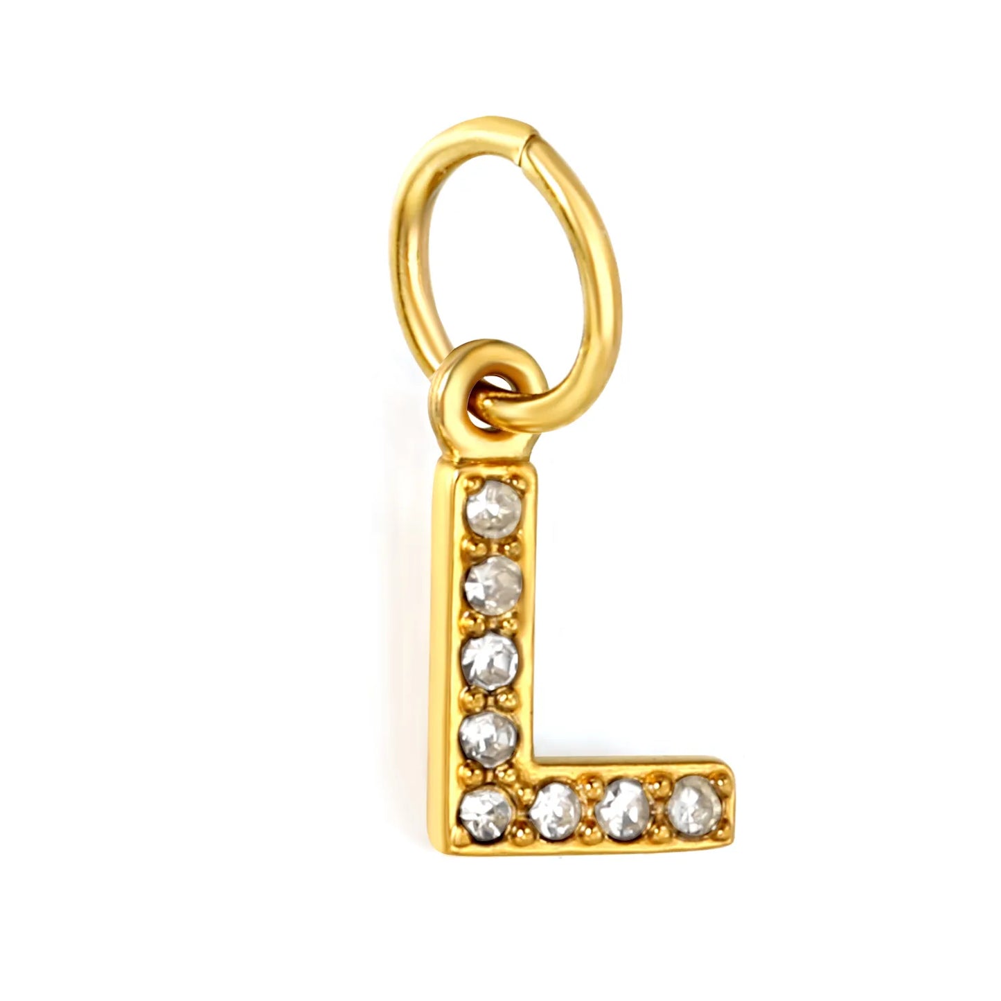Wholesale 18K Gold Plated Initial Letter Charms with Rhinestones | Hypoallergenic Stainless Steel Jewelry Components