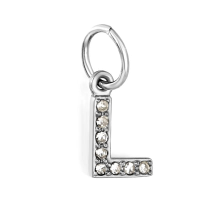 Silver Initial Letter Charms with Cubic Zirconia | Hypoallergenic Stainless Steel | Wholesale Bulk Order