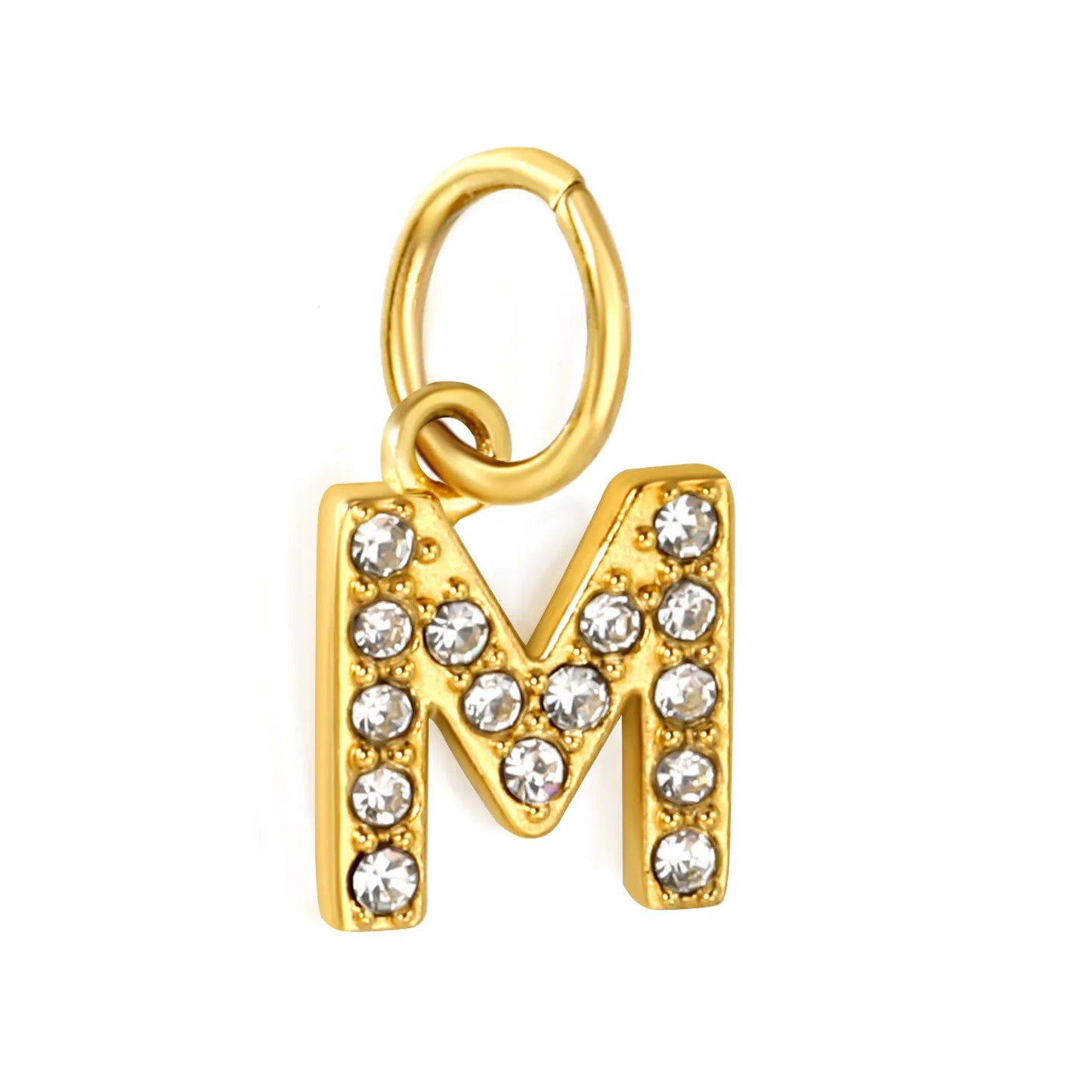Wholesale 18K Gold Plated Initial Letter Charms with Rhinestones | Hypoallergenic Stainless Steel Jewelry Components