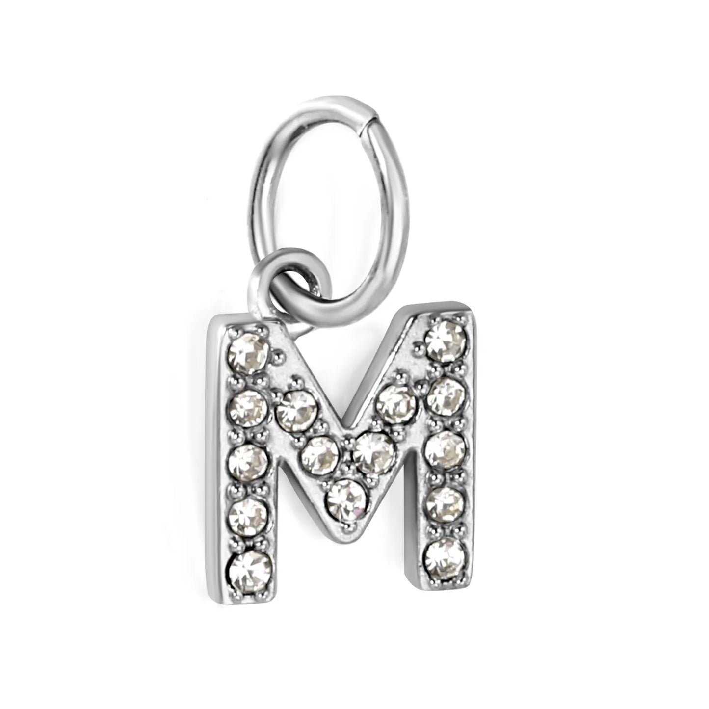 Silver Initial Letter Charms with Cubic Zirconia | Hypoallergenic Stainless Steel | Wholesale Bulk Order
