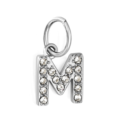 Silver Initial Letter Charms with Cubic Zirconia | Hypoallergenic Stainless Steel | Wholesale Bulk Order
