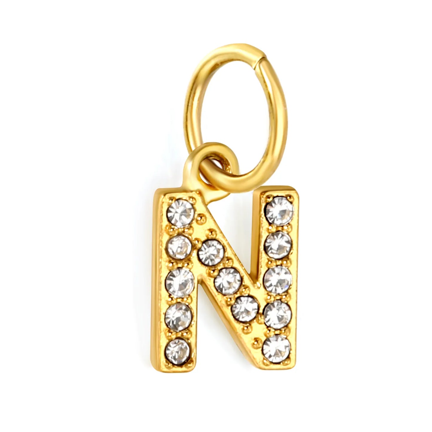 Wholesale 18K Gold Plated Initial Letter Charms with Rhinestones | Hypoallergenic Stainless Steel Jewelry Components