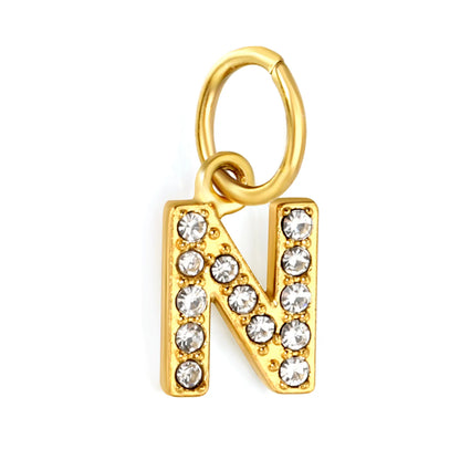 Wholesale 18K Gold Plated Initial Letter Charms with Rhinestones | Hypoallergenic Stainless Steel Jewelry Components